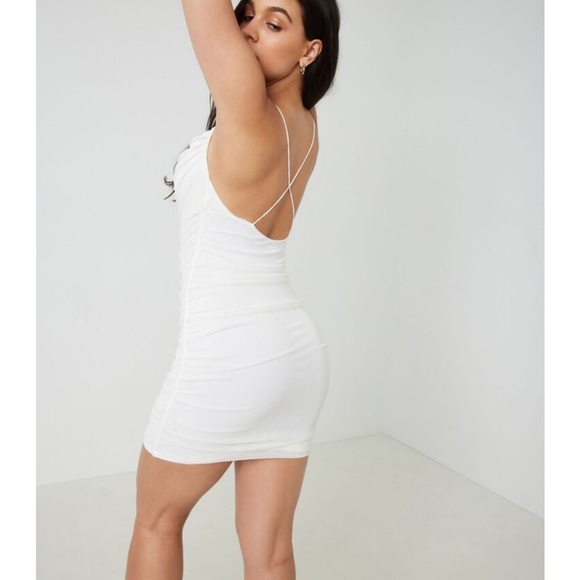 NEW Garage Morgan White Ruched Mesh Mini Dress Cami Bodycon Size M - Picture 3 of 9